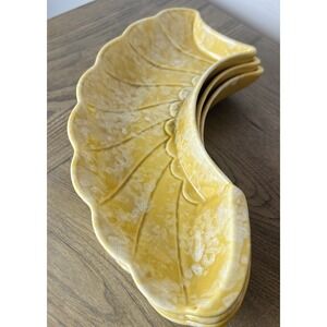 Vintage Mid-Century Pottery Made in USA R-75 Yellow Fan Serving Dish Catchalls